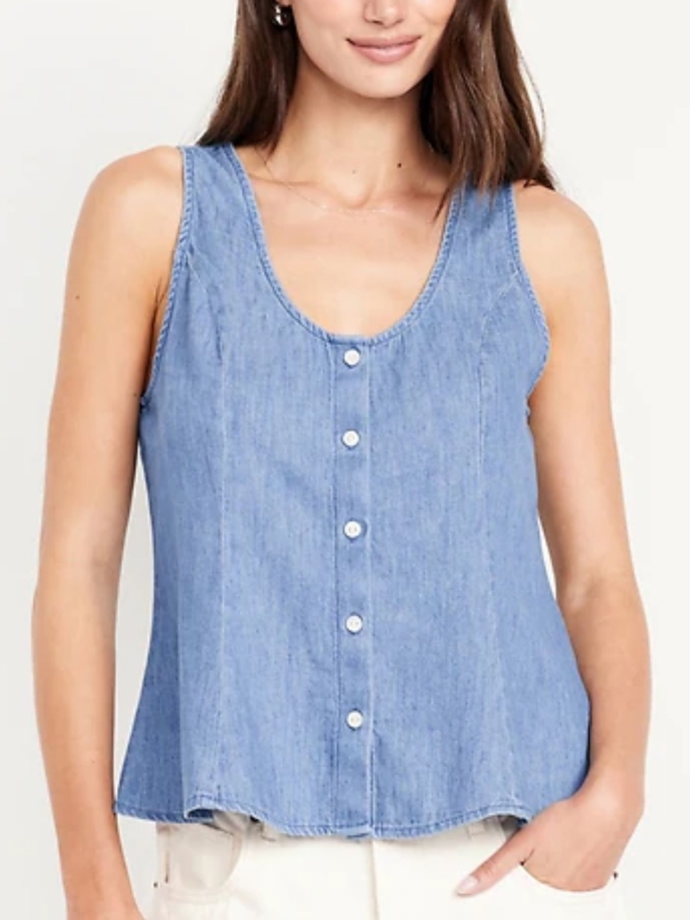 NWT Old Navy Button Down Swing Tank Chambray Blue Cotton Size Small